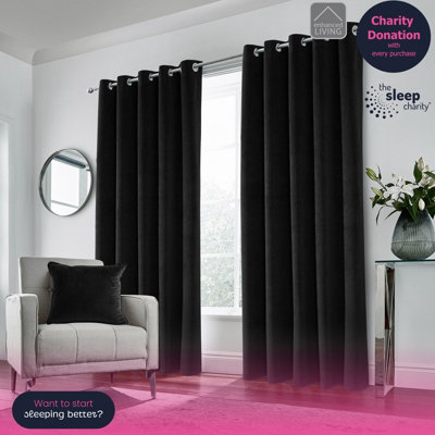 Luxury Enhanced Living Black VelvetSupersoft100% BlackoutThermal Pair Of Curtains With Eyelet Top46 X 54 Inch (117X137Cm) from B&Q