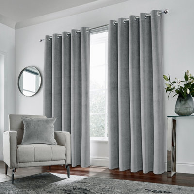 Enhanced Living Luxury Velvet, Supersoft, 100% Blackout, Thermal Pair Of Curtains With Eyelet Top - 46 X 72 Inch (117X183cm) Grey