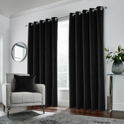Enhanced Living Luxury Velvet, Supersoft, 100% Out, Thermal Pair Of Curtains With Eyelet Top - 46 X 72 Inch (117X183cm) Black