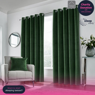 Luxury Enhanced Living Green VelvetSupersoft100% BlackoutThermal Pair Of Curtains With Eyelet Top46 X 72 Inch (117X183Cm) from B&Q