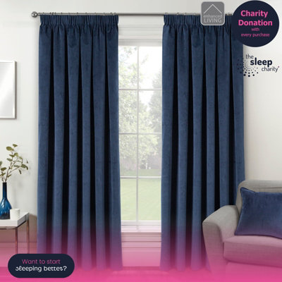 Luxury Enhanced Living Navy VelvetSupersoft100% BlackoutThermal Curtains With Tape Top (Pair)46 X 54 Inch (117X137Cm) from B&Q