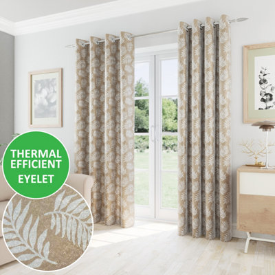 Enhanced Living Oakland Latte Leaf PatternThermalRoom Darkening Pair Of Curtains With Eyelet Top66 X 54 Inch (168X137Cm) from B&Q