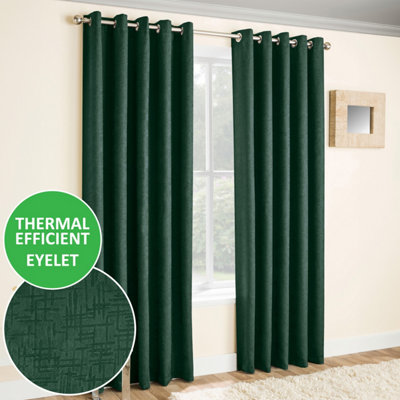 Enhanced Living Vogue 46 X 72 Inch (117X183cm) Eyelet Thermal Noise Reducing Dim Out Curtains (Pair) Green