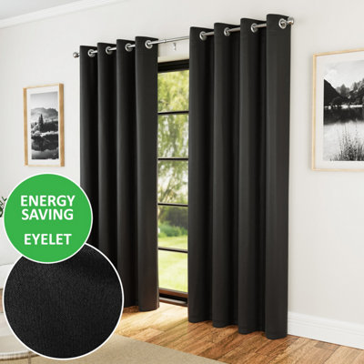 Enhanced Living Nightfall Plain Supersoft Black Thermal Blockout Eyelet Curtains (Pair)66 X 72 Inch (168 X 183Cm) from B&Q