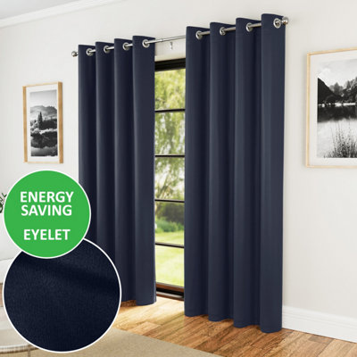 Enhanced Living Nightfall Plain Supersoft Navy Thermal Blockout Eyelet Curtains (Pair)46 X 54 Inch (117 X 137Cm) from B&Q