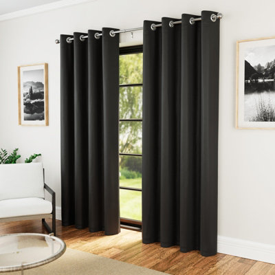 Enhanced Living Nightfall Plain Supersoft Black Thermal Blockout Eyelet Curtains (Pair)66 X 72 Inch (168 X 183Cm) from B&Q
