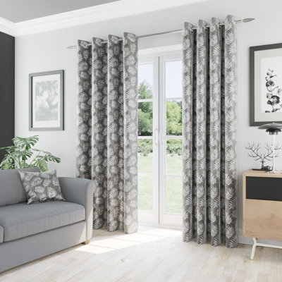 Enhanced Living Oakland Grey Leaf PatternThermalRoom Darkening Pair Of Curtains With Eyelet Top66 X 90 Inch (168X229Cm) from B&Q