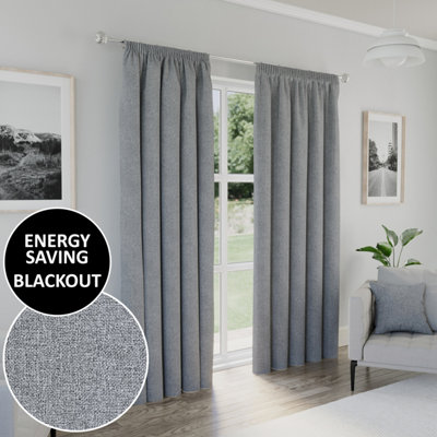 Enhanced Living Dallas 100% Blackout Thermal Grey Curtains With 3" Tape Top Header (Pair)90X108 Inch (229X274Cm) from B&Q
