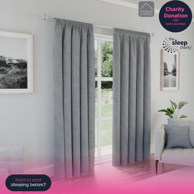 Enhanced Living Dallas 100% Blackout Thermal Grey Curtains With 3" Tape Top Header (Pair)46X54 Inch (117X137Cm) from B&Q