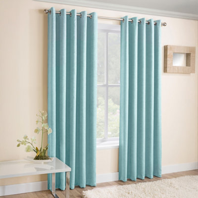 Enhanced Living Vogue 66 X 54 Inch (168X137cm) Eyelet Thermal Noise Reducing Dim Out Curtains (Pair) Sky Blue
