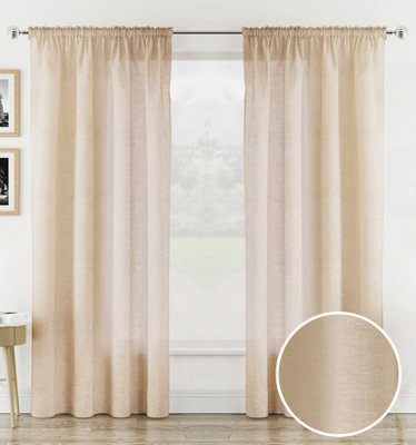 Tyrone Textiles Rhodes Natural Linen-Look Sheer Voile PanelsPair 140 X 229Cm (55X90") from B&Q