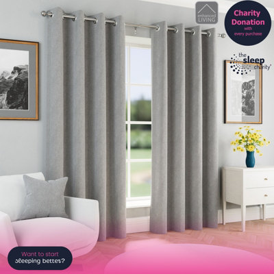 Enhanced Living Chester Grey 66 X 72 Inch (168X183Cm) Eyelet Thermal Noise Reducing Blackout Curtains (Pair) from B&Q