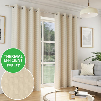 Enhanced Living Tokyo Cream 66 X 54 Inch (168X137Cm) Eyelet Thermal Noise Reducing Dim Out Curtains (Pair) from B&Q