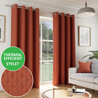 Enhanced Living Tokyo Orange 66 X 54 Inch (168X137Cm) Eyelet Thermal Noise Reducing Dim Out Curtains (Pair) from B&Q