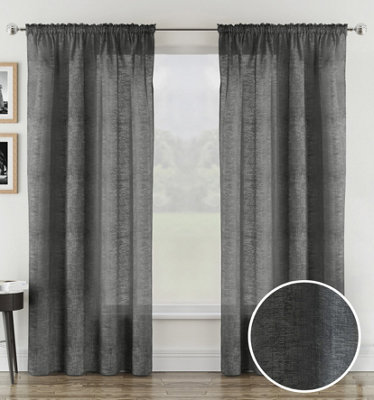 Tyrone Textiles Rhodes Charcoal Linen-Look Sheer Voile PanelsPair 140 X 229Cm (55X90") from B&Q
