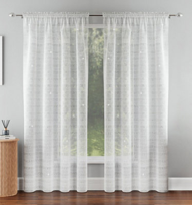 Tyrone Textiles Lima Silver Metallic Lurex Stripe Voile PanelsPair 140 X 137Cm (55X54") from B&Q
