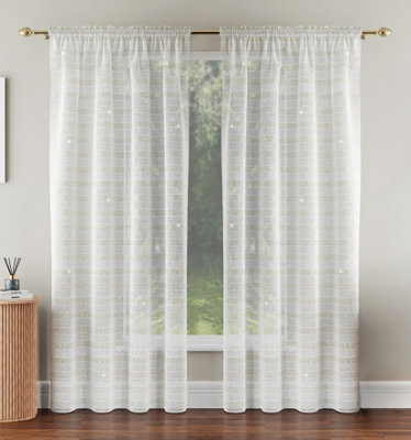 Tyrone Textiles Lima Gold Metallic Lurex Stripe Voile PanelsPair 140 X 137Cm (55X54") from B&Q