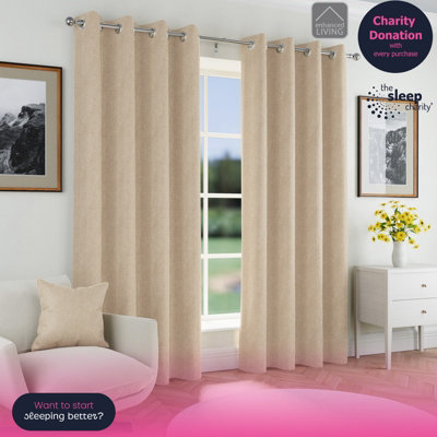 Enhanced Living Chester Natural 90 X 72 Inch (229X183Cm) Eyelet Thermal Noise Reducing Blackout Curtains (Pair) from B&Q