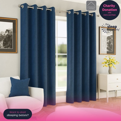 Enhanced Living Chester Navy 66 X 72 Inch (168X183Cm) Eyelet Thermal Noise Reducing Blackout Curtains (Pair) from B&Q