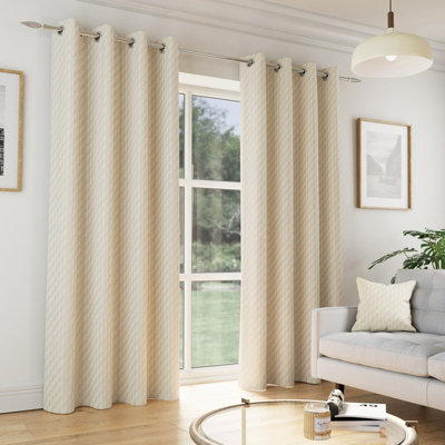Enhanced Living Tokyo Cream 90 X 72 Inch (229X183Cm) Eyelet Thermal Noise Reducing Dim Out Curtains (Pair) from B&Q