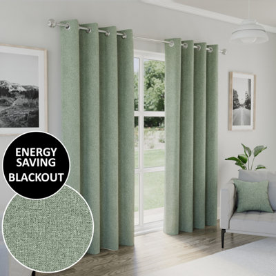 Enhanced Living Dallas 100% Blackout Thermal Green Curtains With 3" Tape Top Header (Pair)90X108 Inch (229X274Cm) from B&Q