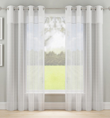 Tyrone Textiles Andorra White Textured Header Sheer Voile PanelsPair 140 X 183Cm (55X72") from B&Q