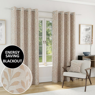 Enhanced Living Sherwood 100% BlackoutThermal Natural Curtains With Eyelet Header (Pair)66X72 Inch (168X183Cm) from B&Q