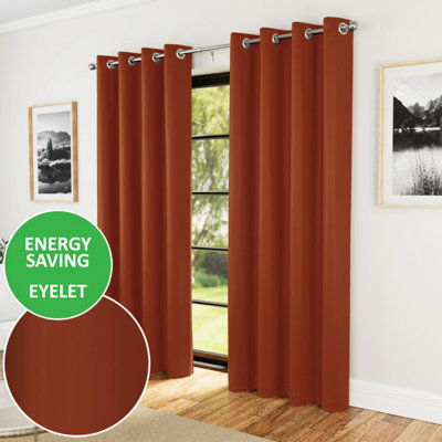 Enhanced Living Nightfall Plain Supersoft Orange Thermal Blockout Eyelet Curtains (Pair)90 X 90 Inch (229 X 229Cm) from B&Q