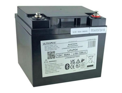 Ultramax 12V 50Ah Lifepo4 Battery With Bluetooth Energy Monitor (Li50-12Blu) from B&Q