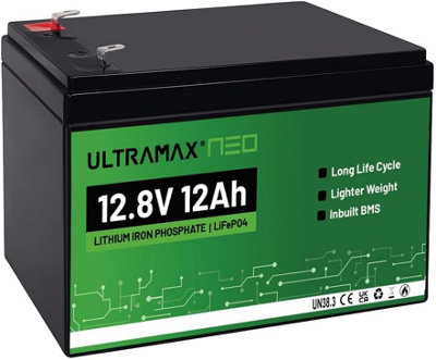 Ultramax Neo 12V 12Ah Lithium Battery (Lifepo4)10000+ Cycles10 Year LifeRechargeable from B&Q