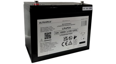 Ultramax  12V 100Ah Prismatic Lithium Iron Phosphate (Lifepo4) Battery Li100-12Pri Charger Included from B&Q
