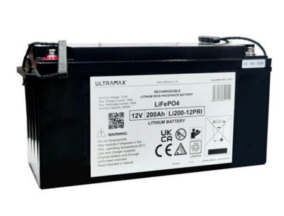 Ultramax Li200-12Pri12V 200Ah Lithium Iron Phosphate (Lifepo4) Battery from B&Q