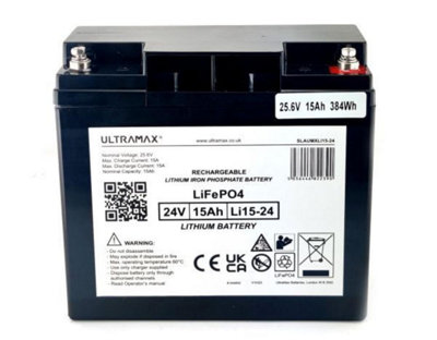 Ultramax 24V 15Ah Lithium Iron Phosphate (Lifepo4) Battery Charger Included from B&Q