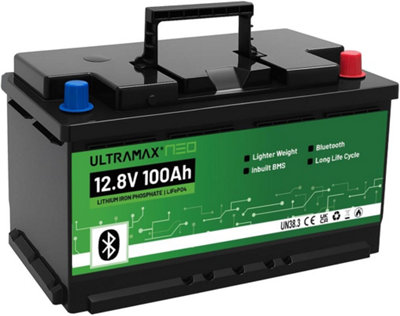 Ultramax Neo 12V 100Ah Lifepo4 Battery European Din H8/l5 Size With Bluetooth from B&Q