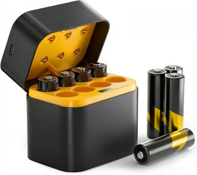 Ultramax 8 X Aa Rechargeable Lithium Batteries With Charger, 3600Mwh High Capacity 1.5V Aa Batteries With Integrated Charing Storage Box
