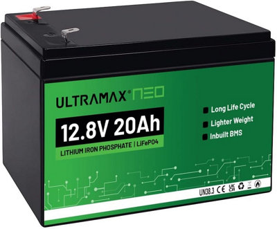Ultramax Neo 12.8V 20Ah Lifepo4 Lithium Battery 10000+ Cycles Lightweight Deep Cycle Rechargeable Battery With Smart Bms Ups from B&Q