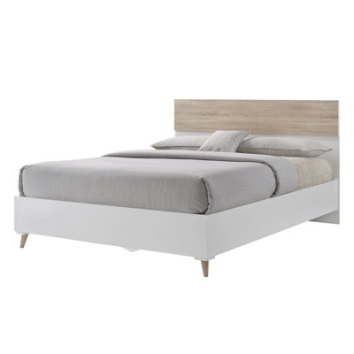 B&Q -  Stockholm 5.0 Kingsize Bed White & Oak Finish With Sleek Retro Design
