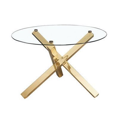 B&Q -  Capri Dining TableGlamorous Gold Legs With Elegant Clear Glass Top