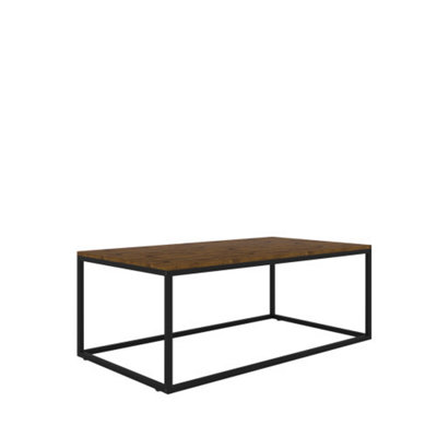 B&Q -  Ealing Pine Rectangular Coffee Table With Rustic Wood Finish Black Metal Frame H40 W110 D60Cm