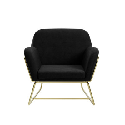 LPD Charles Velvet Black Armchair Comfortable&relaxed Seating With Brushed Gold Legs from B&Q
