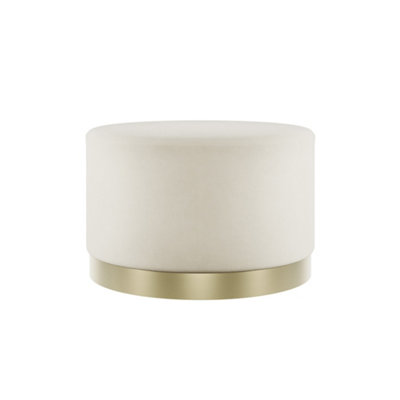 B&Q -  Lara Cream Velvet PouffeLarge Multipurpose Design With Brushed Gold Base