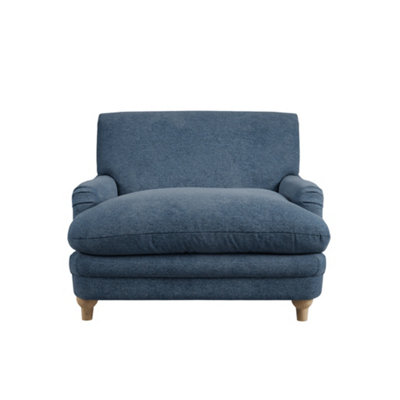 LPD Plumpton Chair Denim Blue Coloured Chenille Fabric With Oak Wooden Legs from B&Q