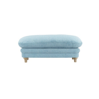 LPD Plumpton Duck Egg Blue Footstool Chenille Upholstered With Brown Wood Legs from B&Q