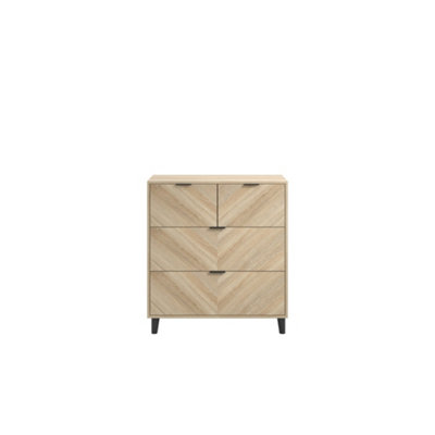 B&Q -  Stockholm Chevron 4 Dr Chest-Sonoma Oak Finish With Sleek Black Handles And Legs