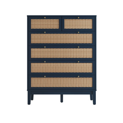 LPD Bordeaux Berlin Blue Chest Of Drawers With Rattan Front Gold Handles 6 Drawer Storage Unit from B&Q