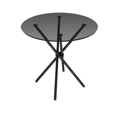 B&Q -  Casa Smoked Top Black Legs Dining TableGlassL90 X W90 X H74.5 Cm