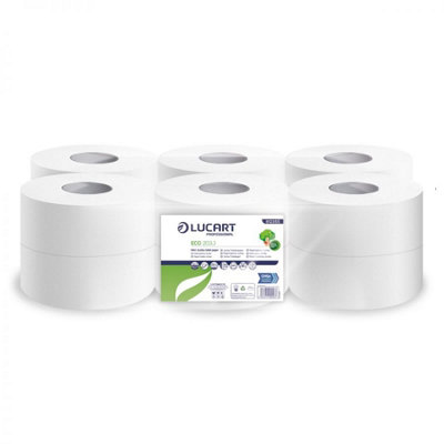Lucart Eco203J 2 Ply Recycled  Mini Jumbo Toilet Paper 80mm Core White 200M Length Per Roll Pack Of 12 Rolls 555 Sheets Per Roll from B&Q