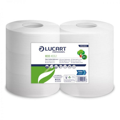 Lucart Eco403J 2 Ply Recycled  Maxi Jumbo Toilet Paper 80mm Core White 400M Length Per Roll Pack Of 6 Rolls 1111 Sheets Per Roll from B&Q
