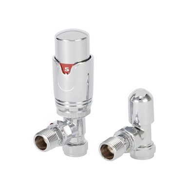 B&Q -  Polished Angled Radiator Valve & Lockshield (Dia)15mm X ½"