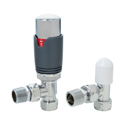 GoodHome Polished Anthracite Angled Radiator Valve & Lockshield (Dia)15mm X ½" from B&Q